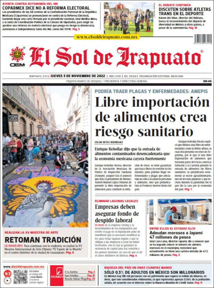 Portada de El Sol de Irapuato (México)