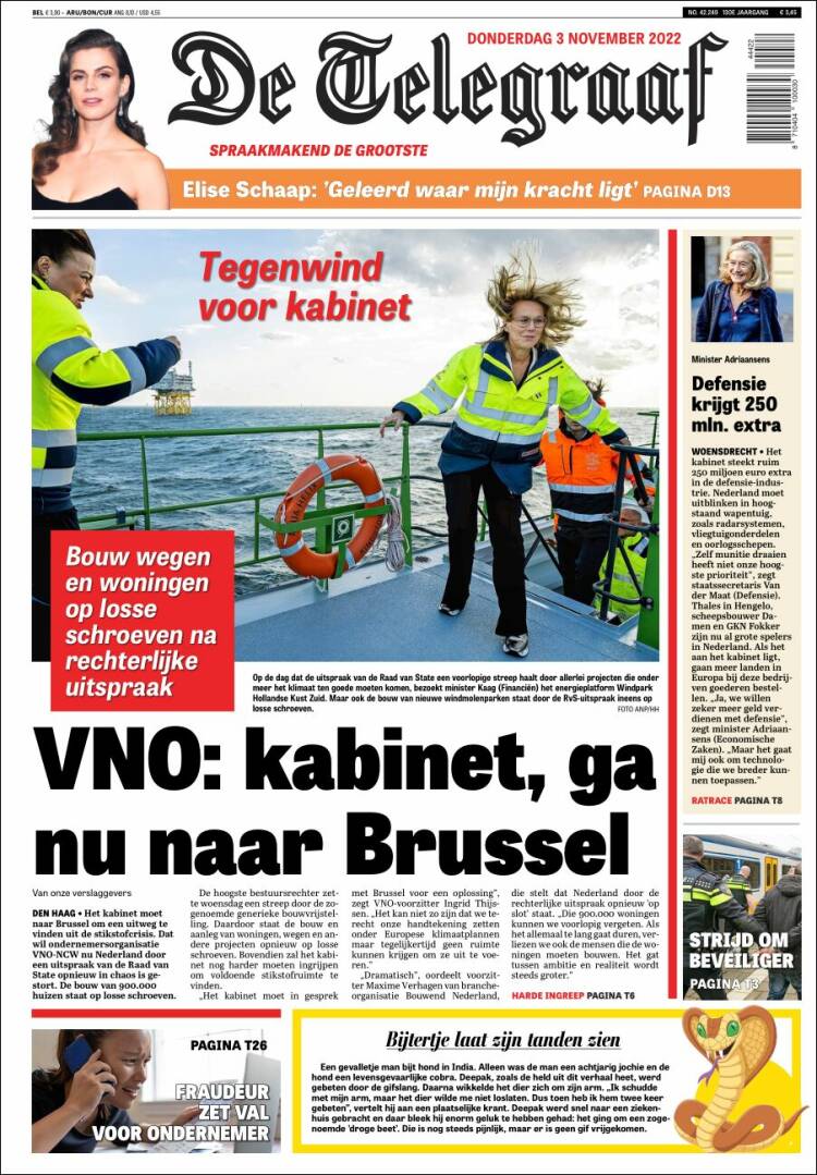 Portada de De Telegraaf (Pays-Bas)