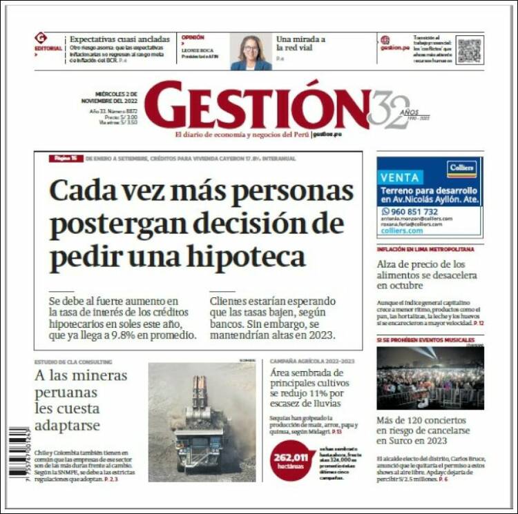 Portada de Diario Gestión (Per&uacute;)