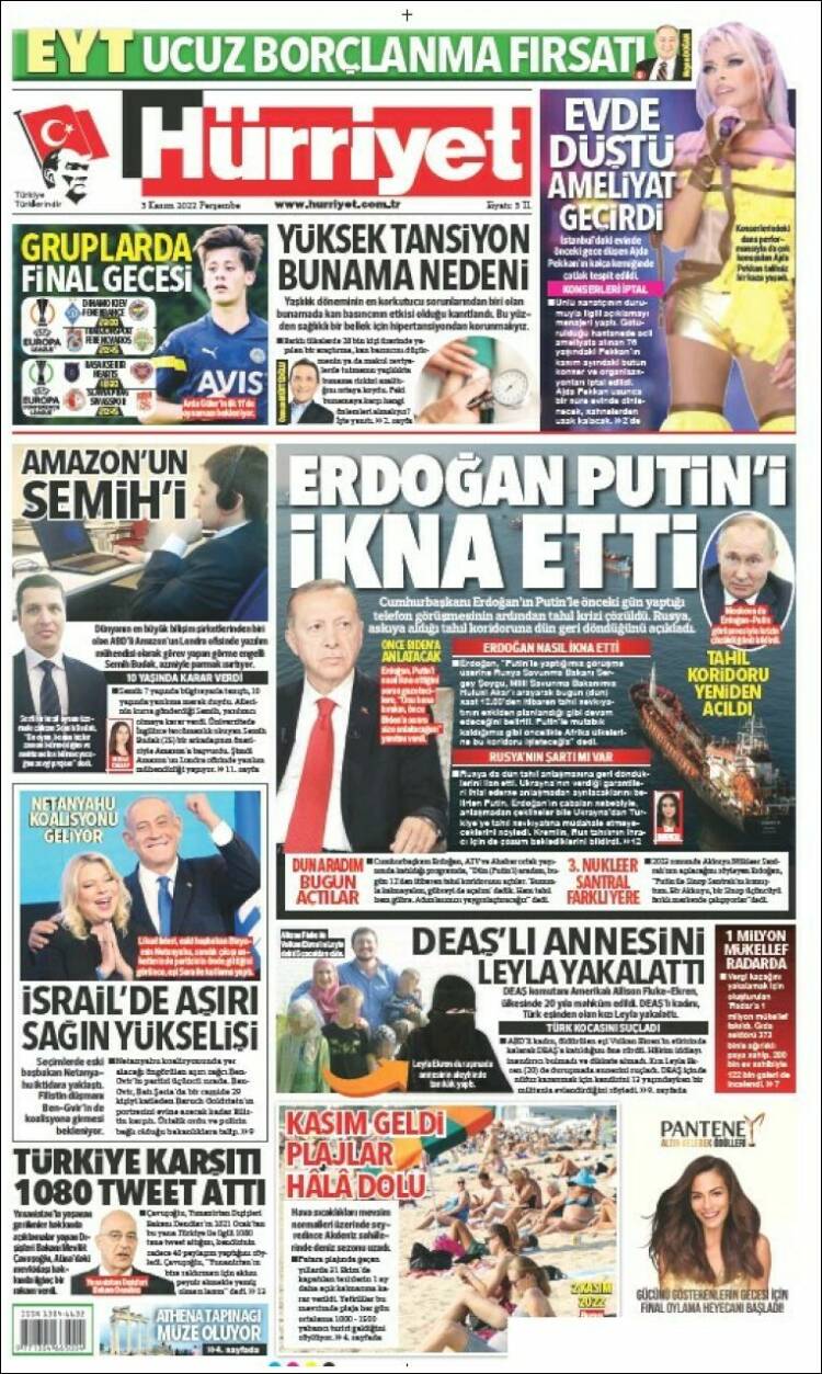 Portada de Hürriyet (Turqu&iacute;a)