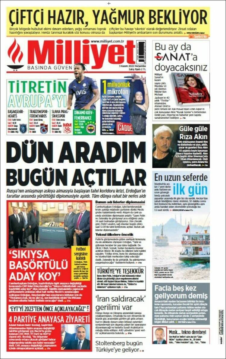 Portada de Milliyet (Turqu&iacute;a)