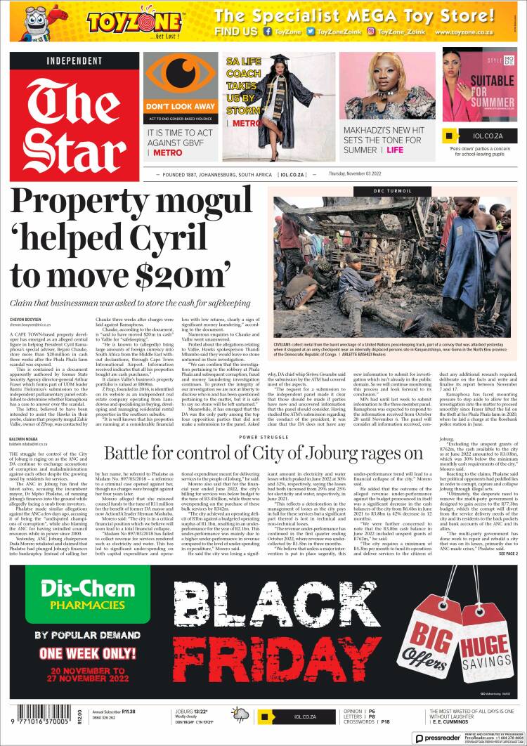 Portada de The Star (Sud&aacute;frica)