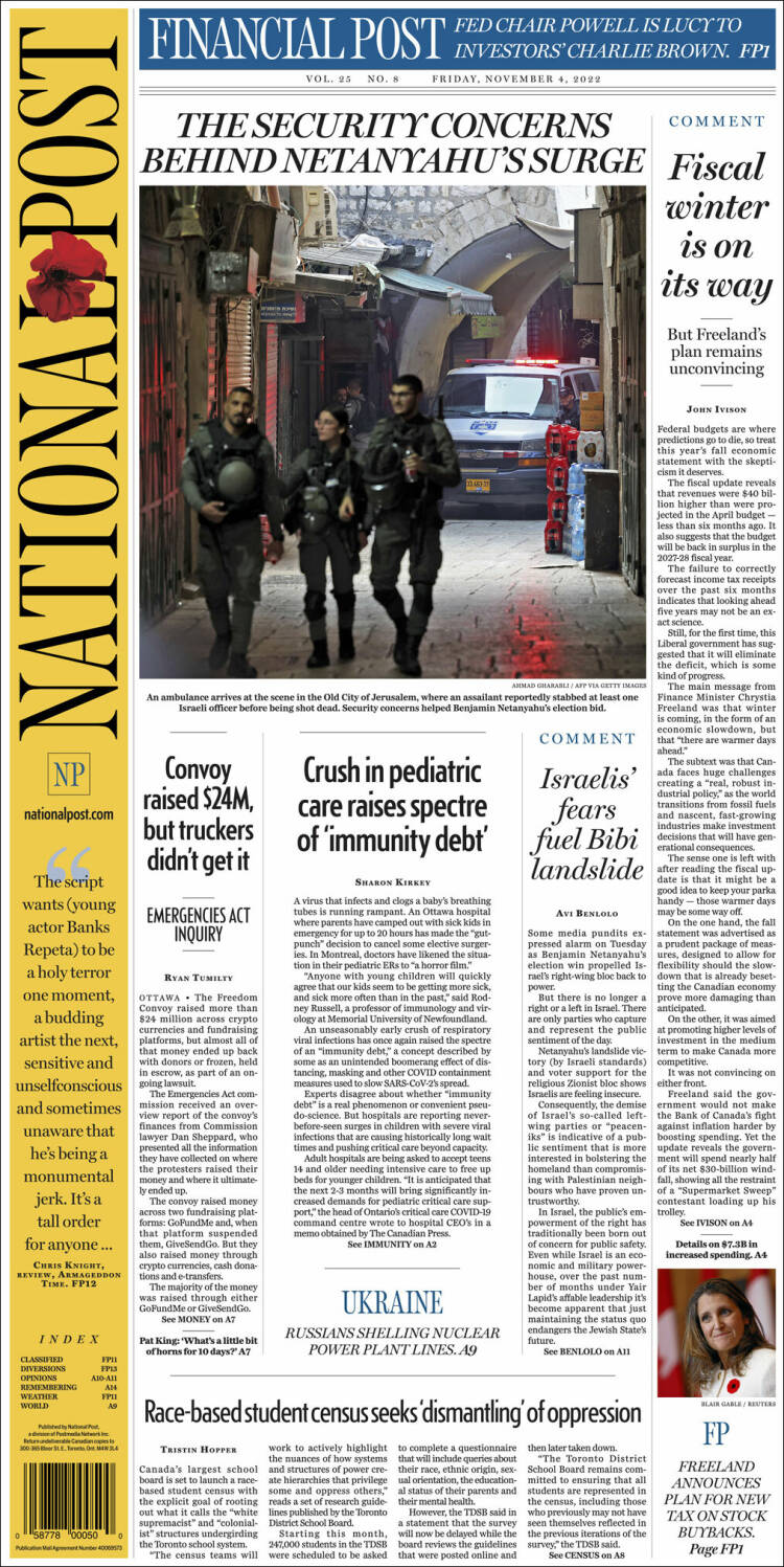 Portada de The National Post (Canadá)