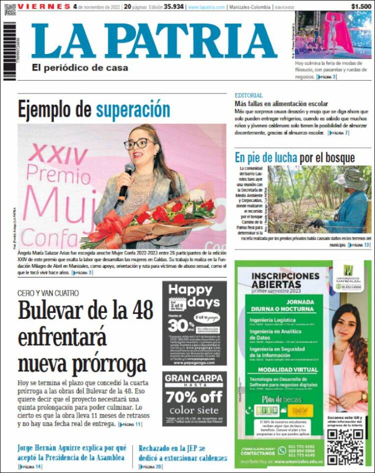 Portada de La Patria (Colombia)
