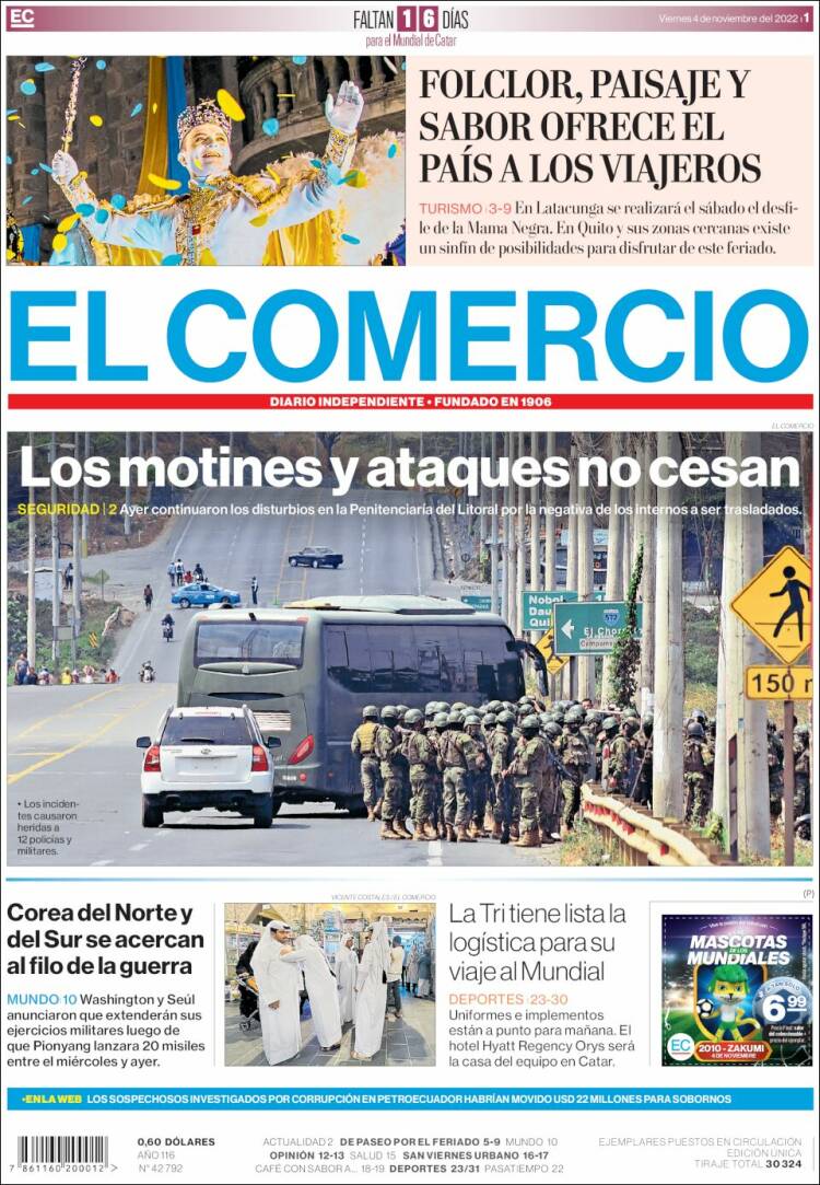 Portada de El Comercio (Ecuador)