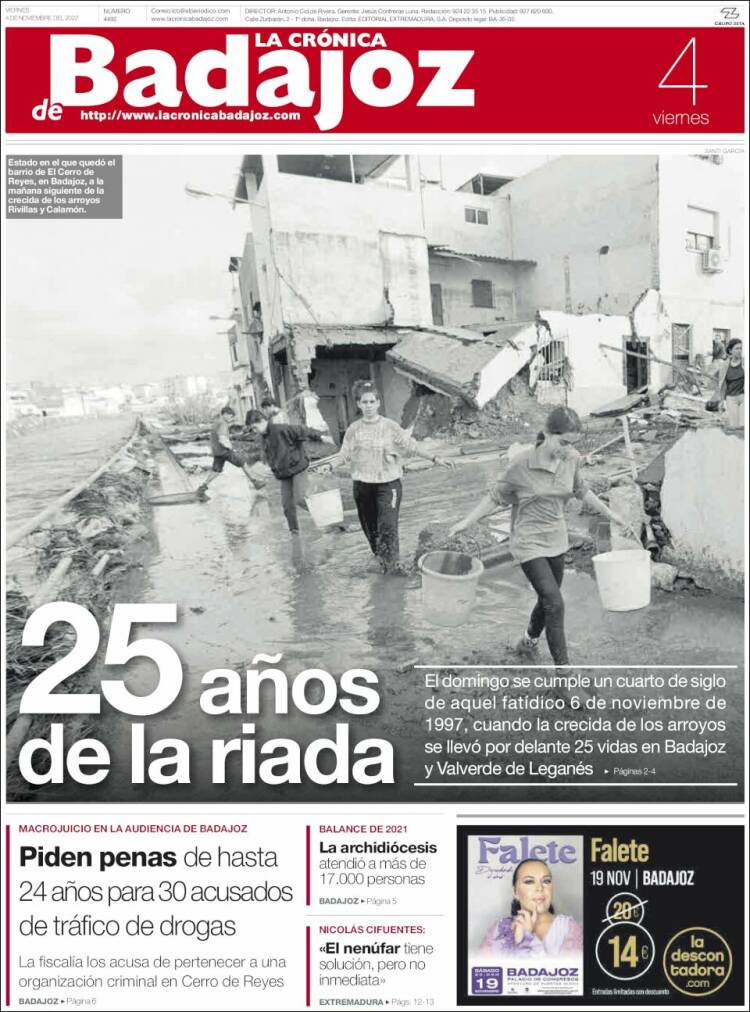 Portada de La Crónica de Badajoz (España)