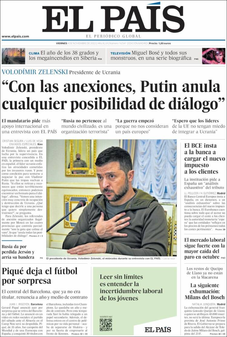 Portada de El País (España)