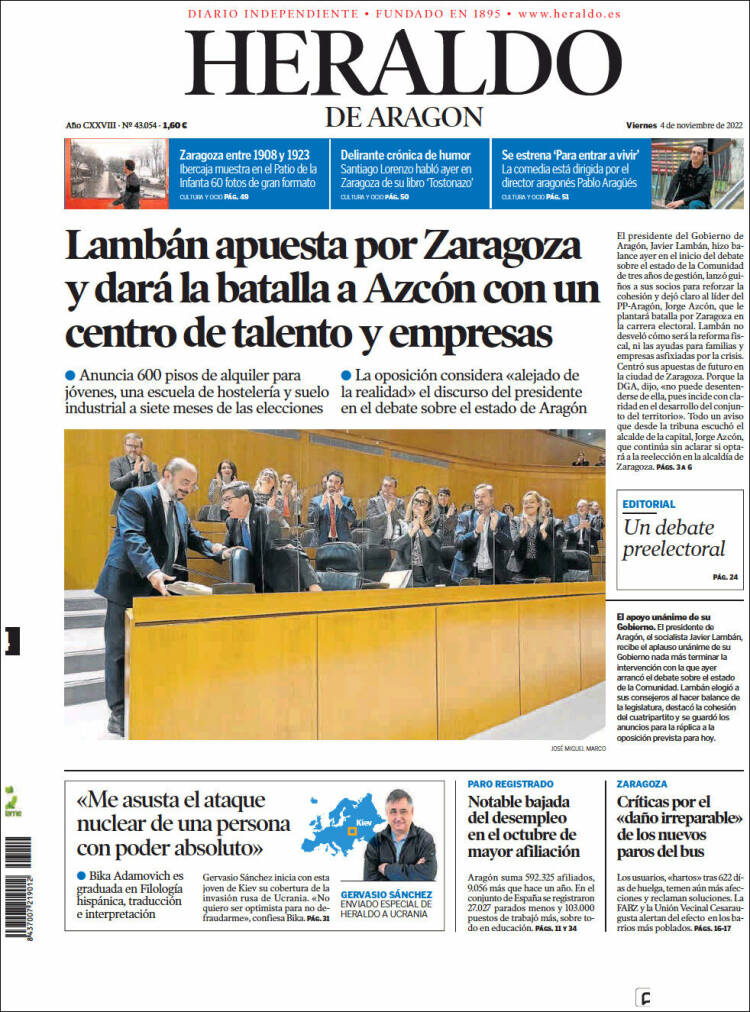 Portada de Heraldo de Aragón (España)