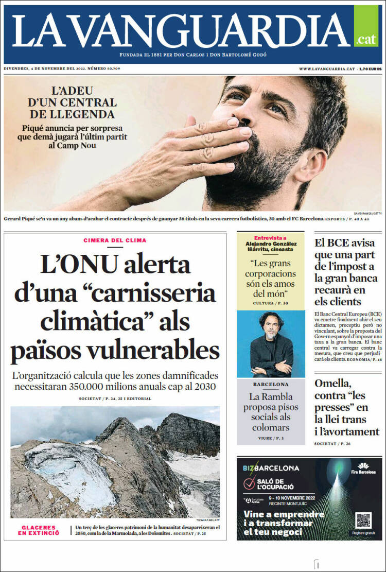 Portada de La Vanguardia (España)