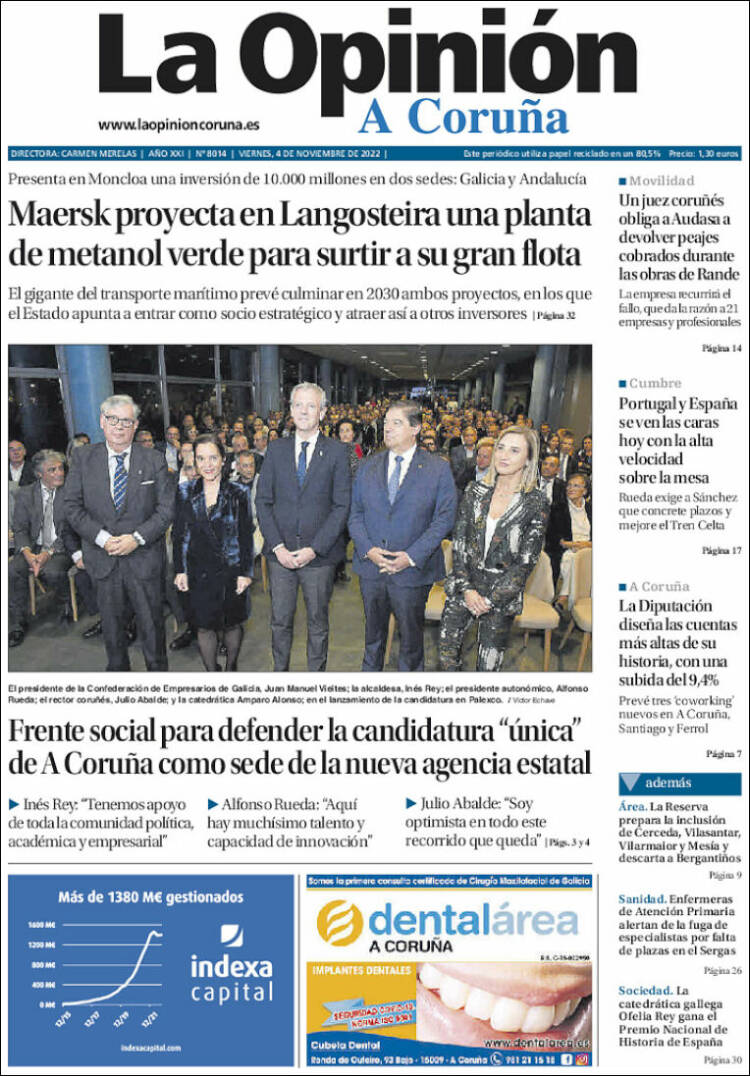 Portada de La Opinión de A Coruña (España)