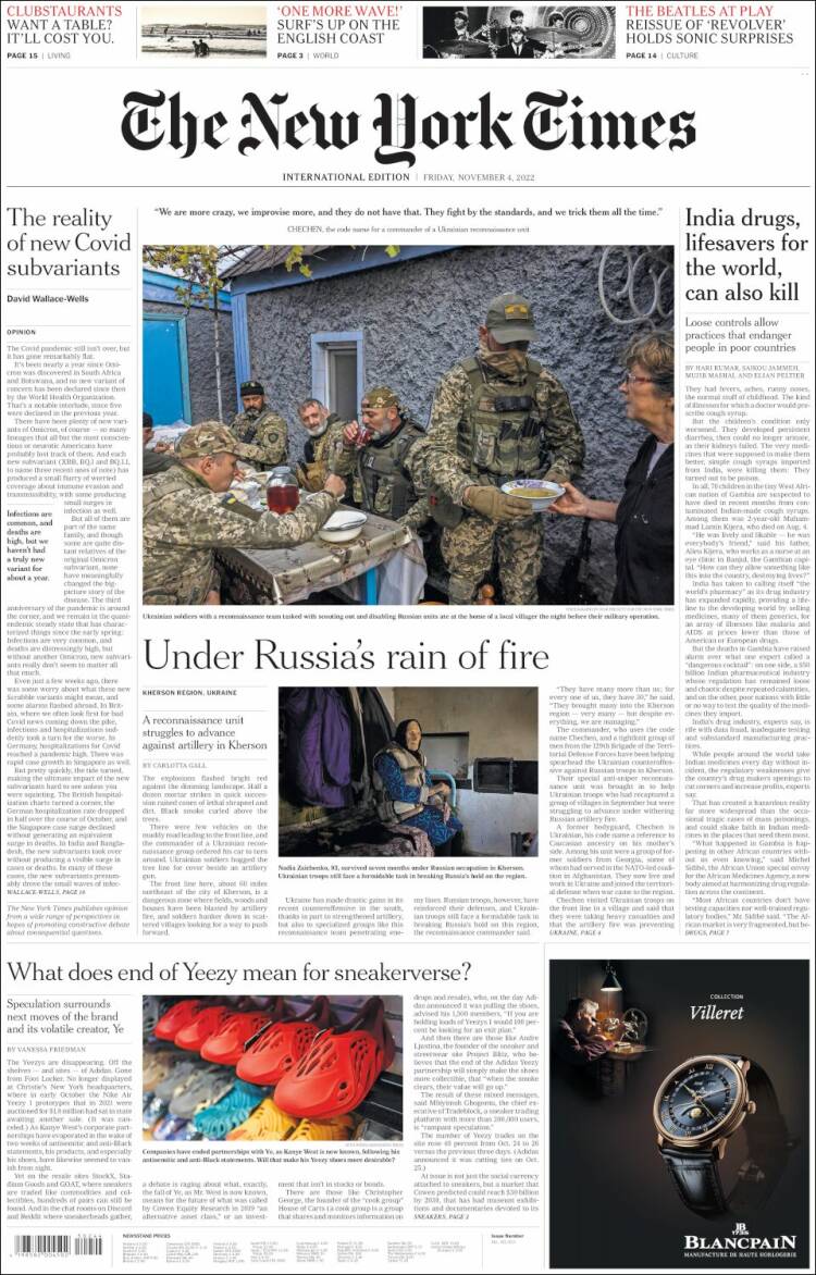 Portada de International New York Times (Europa)
