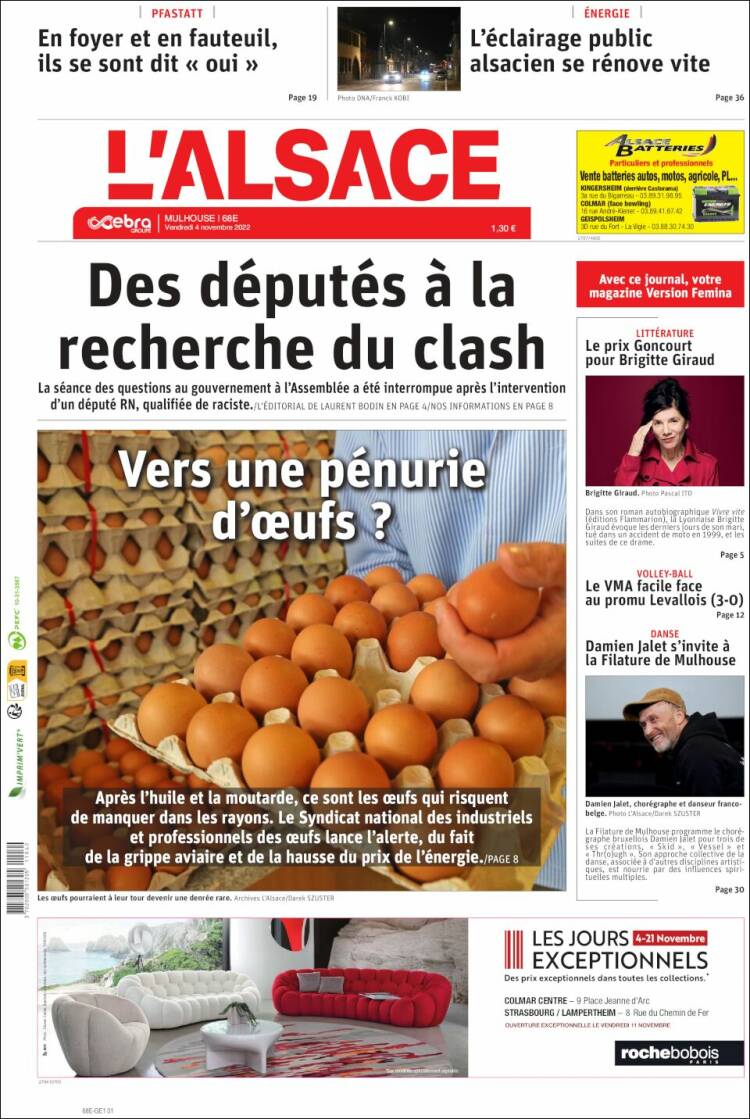 Portada de Journal L'Alsace (Francia)