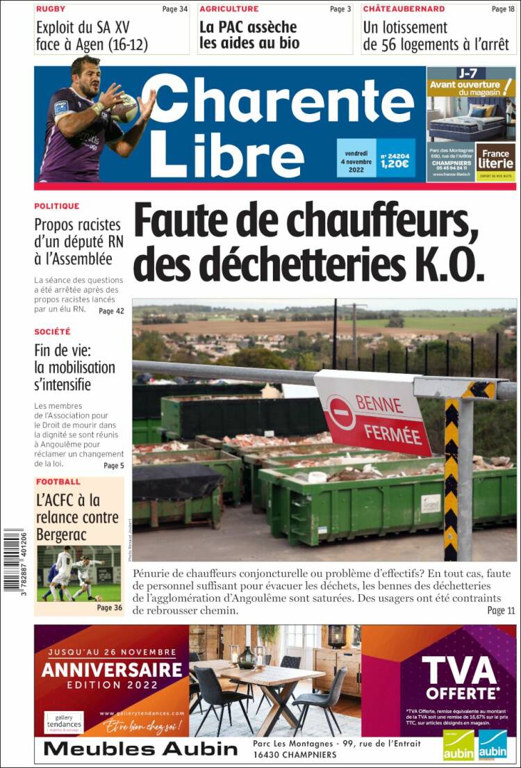 Portada de Charente Libre (Francia)