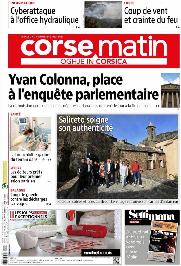 Portada de Corse-Matin (Francia)
