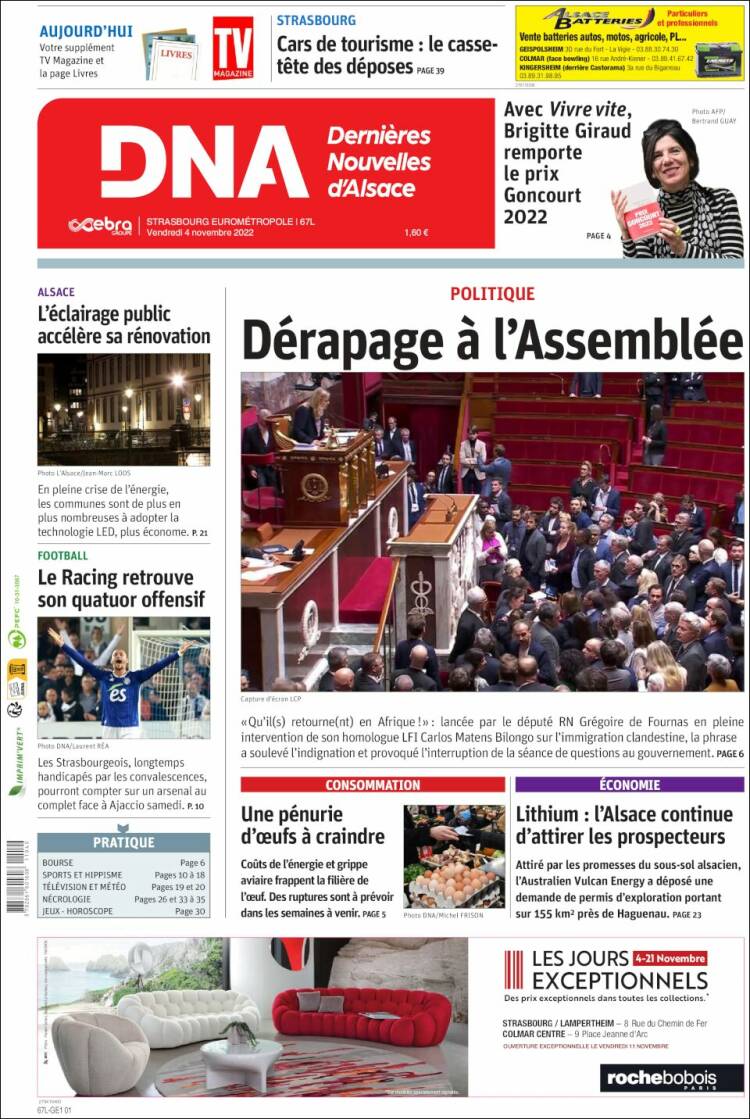 Portada de Les Dernières Nouvelles d'Alsace (Francia)