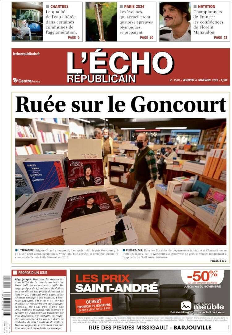 Portada de L'Echo Républicain (Francia)