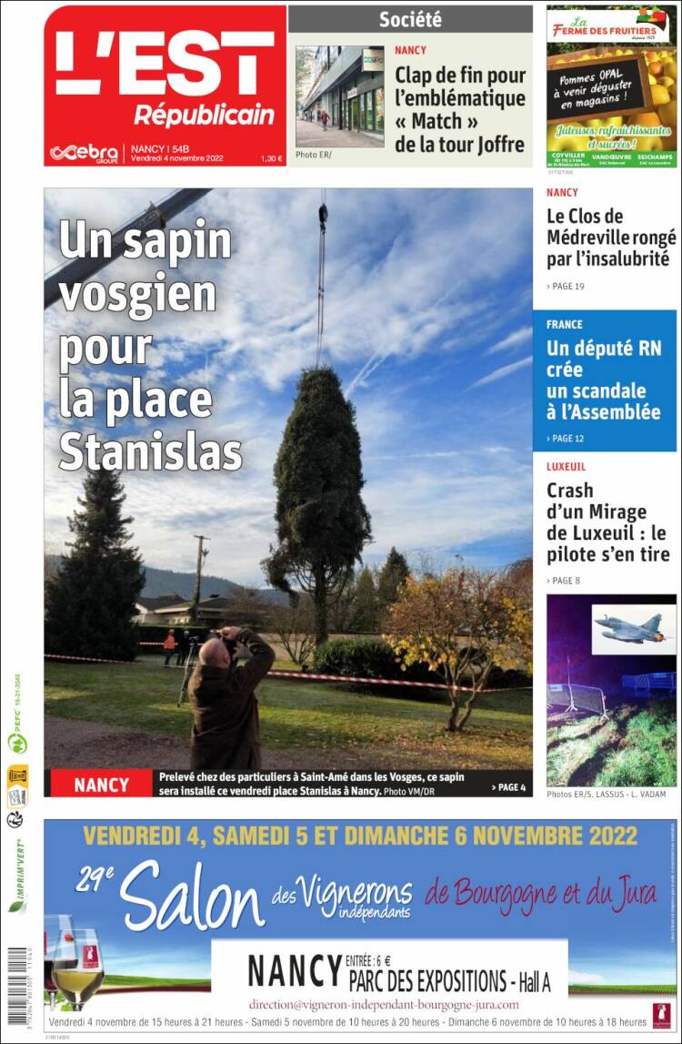 Portada de L'Est Republicain (Francia)