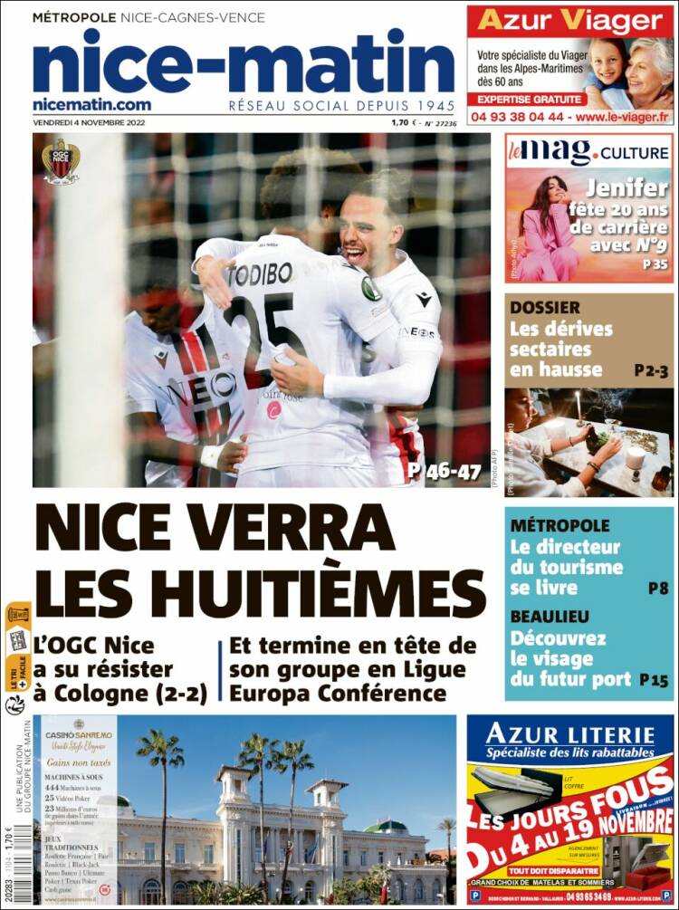 Portada de Nice-Matin (Francia)
