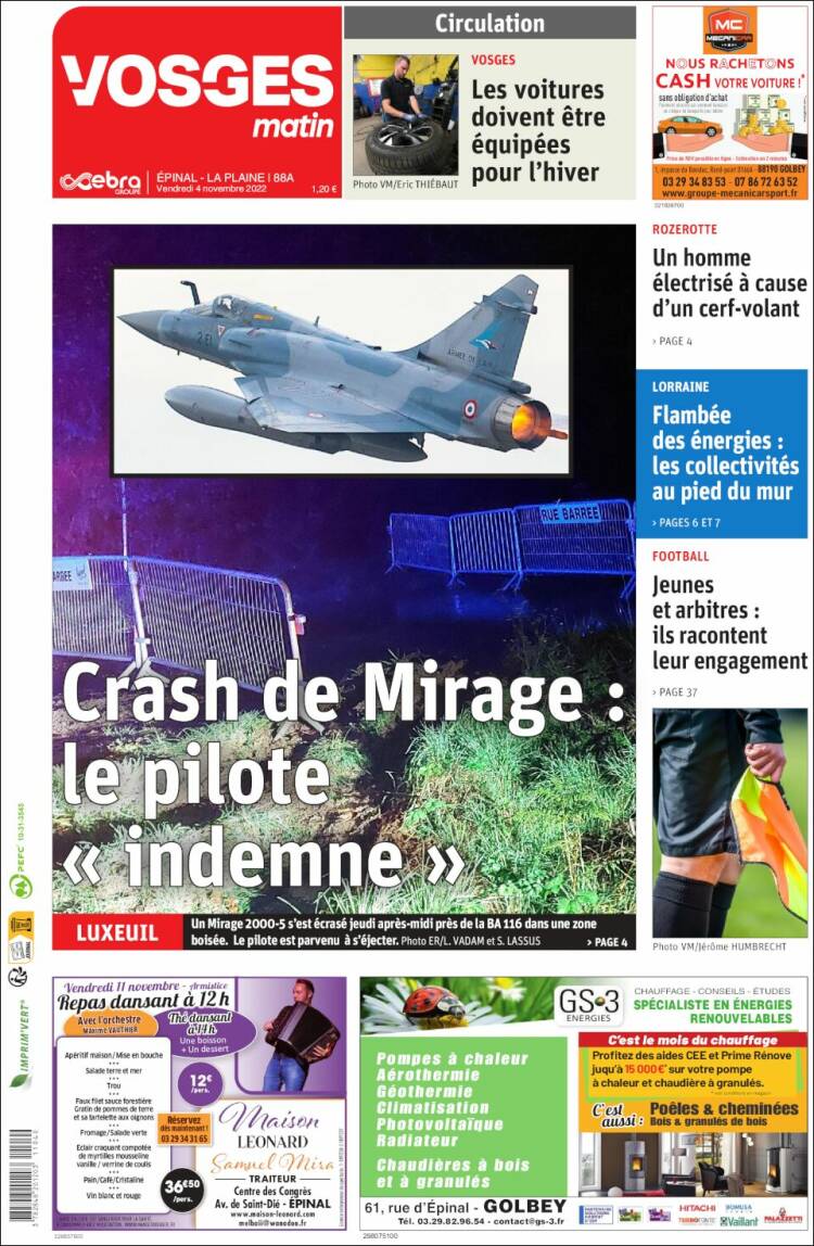 Portada de Vosges Matin (Francia)