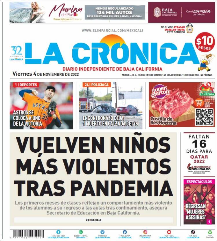 Portada de La Crónica de Baja California (Mexico)