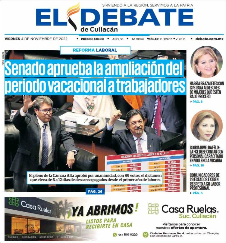 Portada de El Debate de Culiacán (Mexico)