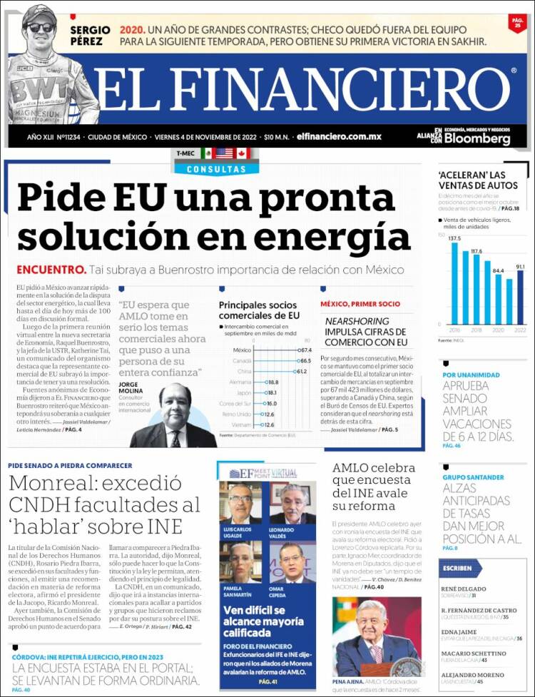 Portada de El Financiero (Mexico)