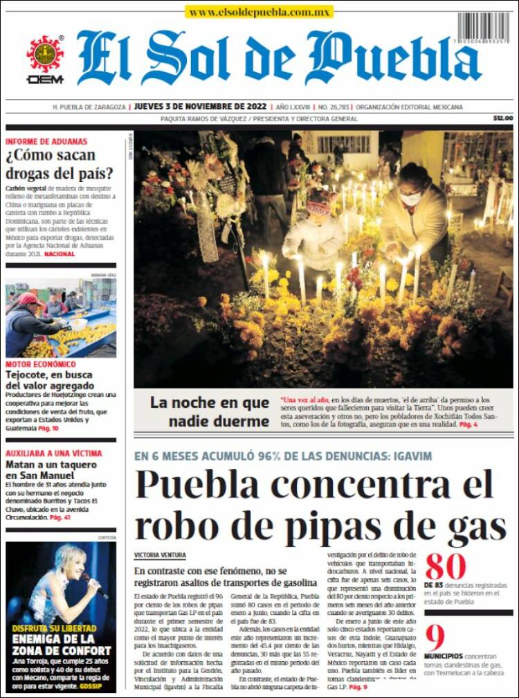 Portada de El Sol de Puebla (Mexico)