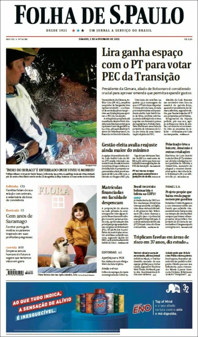 Periódico Folha De São Paulo Brasil Periódicos De Brasil Edición De Sábado 5 De Noviembre 5145