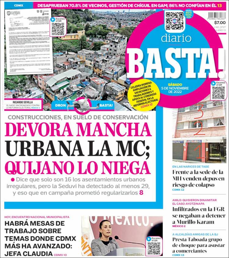 Portada de Diario Basta (México)