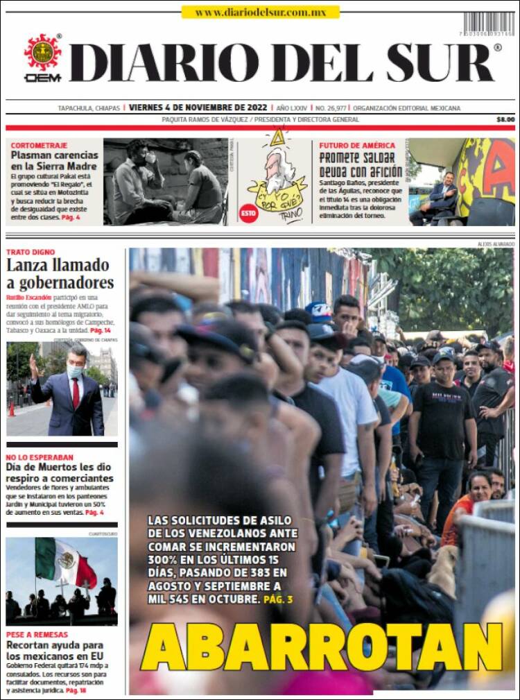 Portada de El Diario del Sur (Mexico)