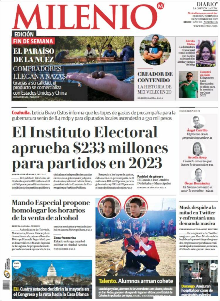 Portada de Milenio - Laguna (México)