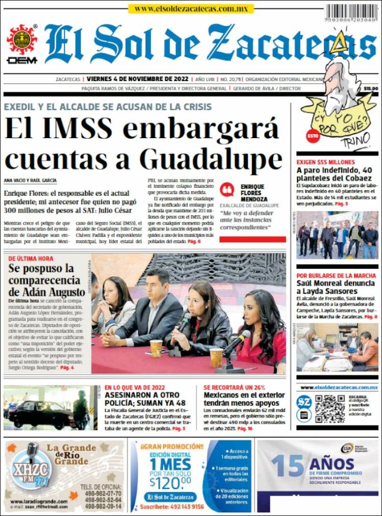 Portada de El Sol de Zacatecas (México)