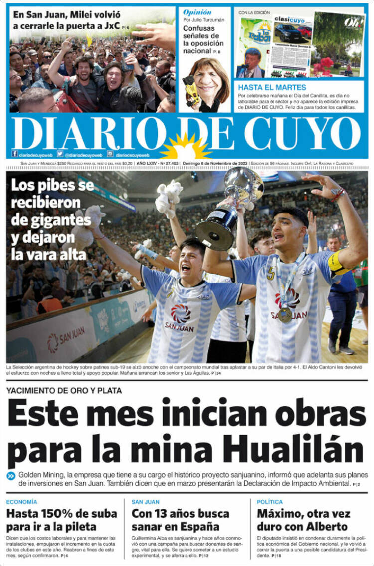 Portada de Diario de Cuyo (Argentina)