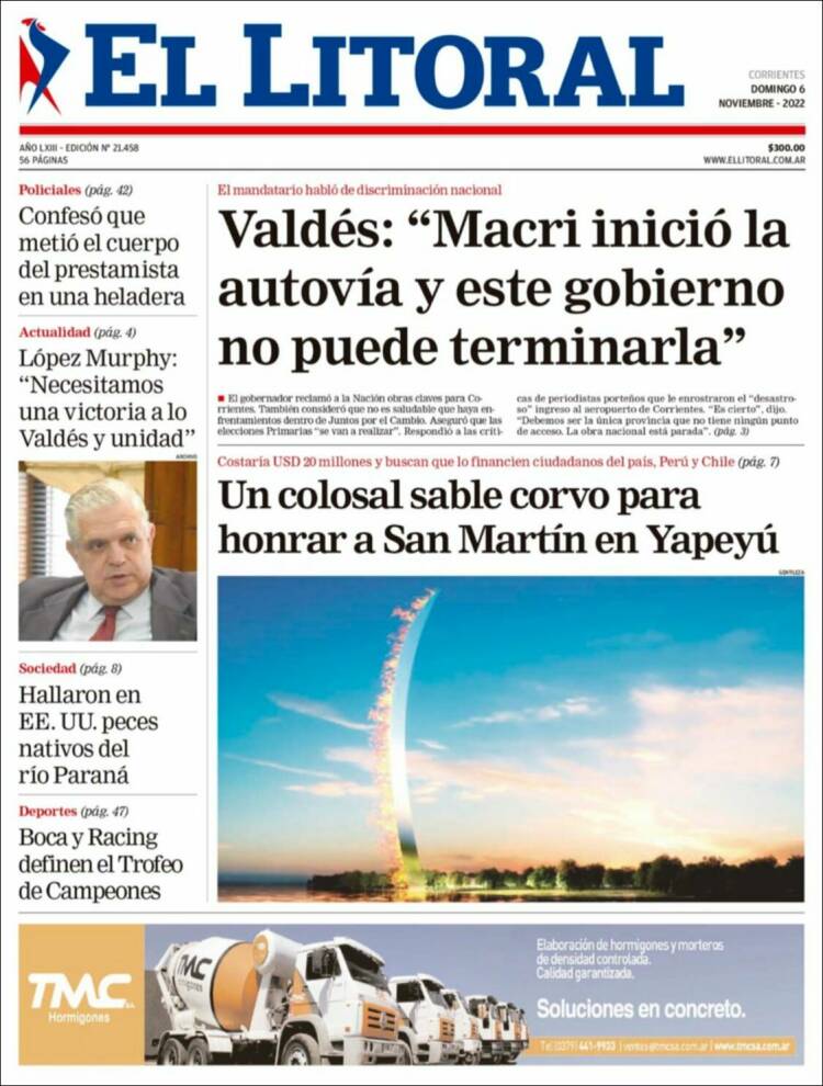 Portada de El Litoral Corrientes (Argentina)