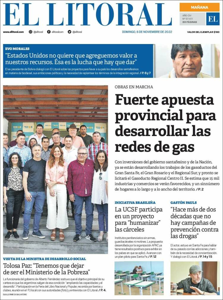 Portada de Diario El Litoral (Argentina)
