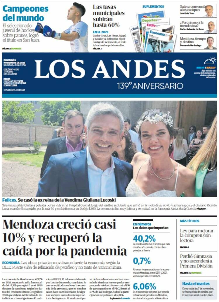 Portada de Los Andes - Mendoza (Argentina)