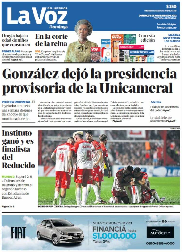 Portada de La Voz del Interior (Argentina)