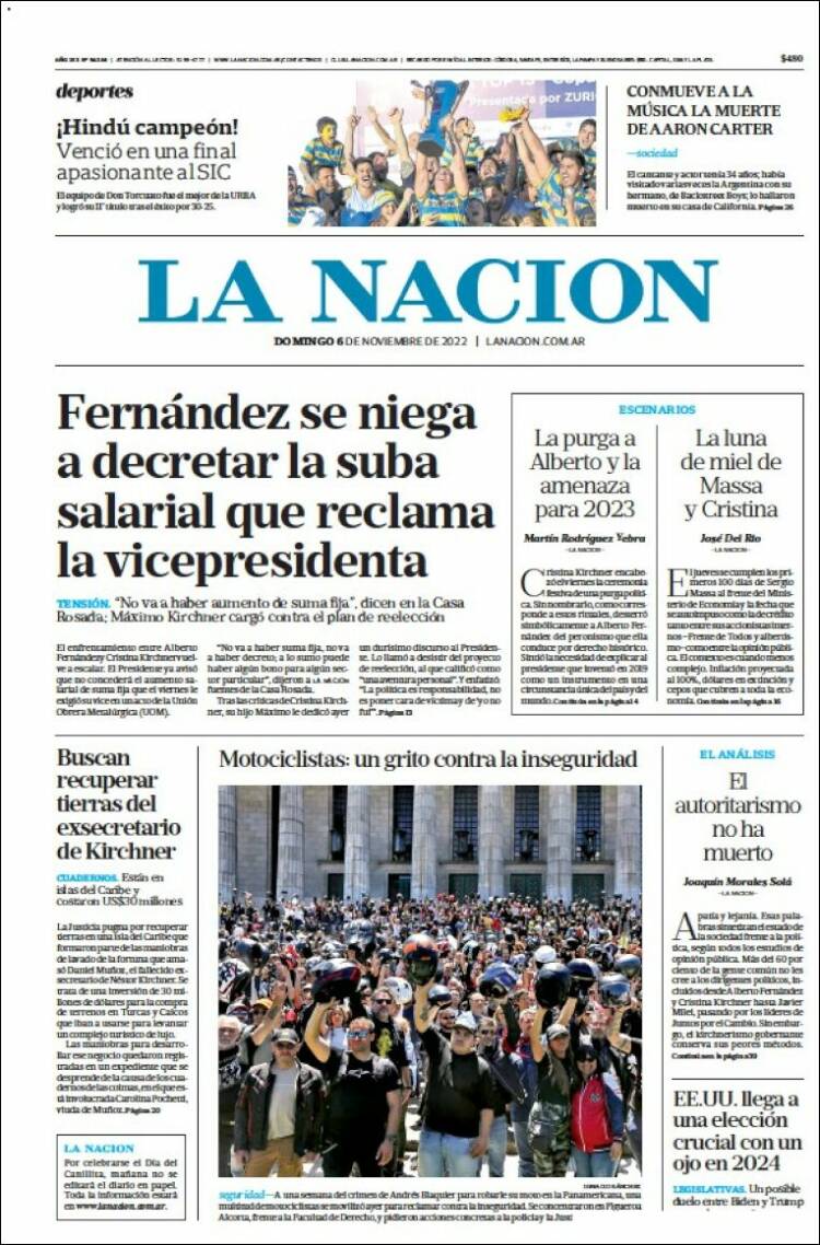 Portada de La Nación (Argentina)