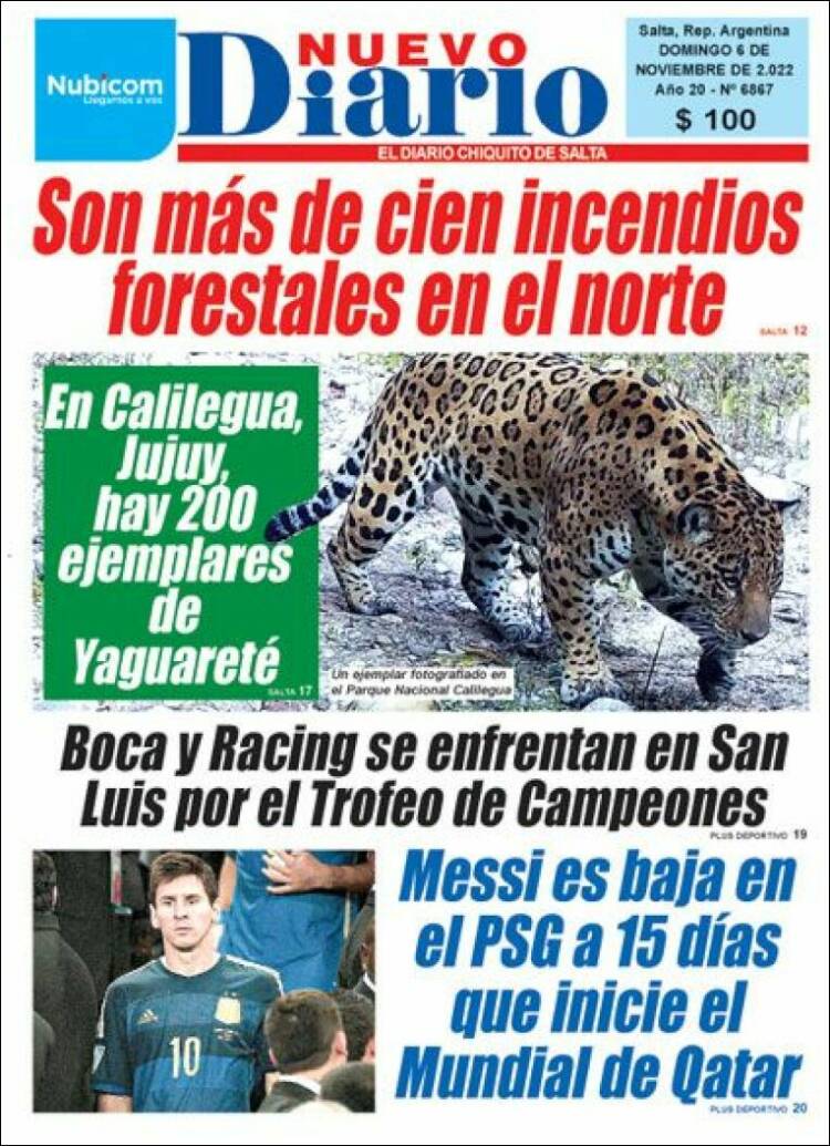 Portada de Nuevo Diario de Salta (Argentina)