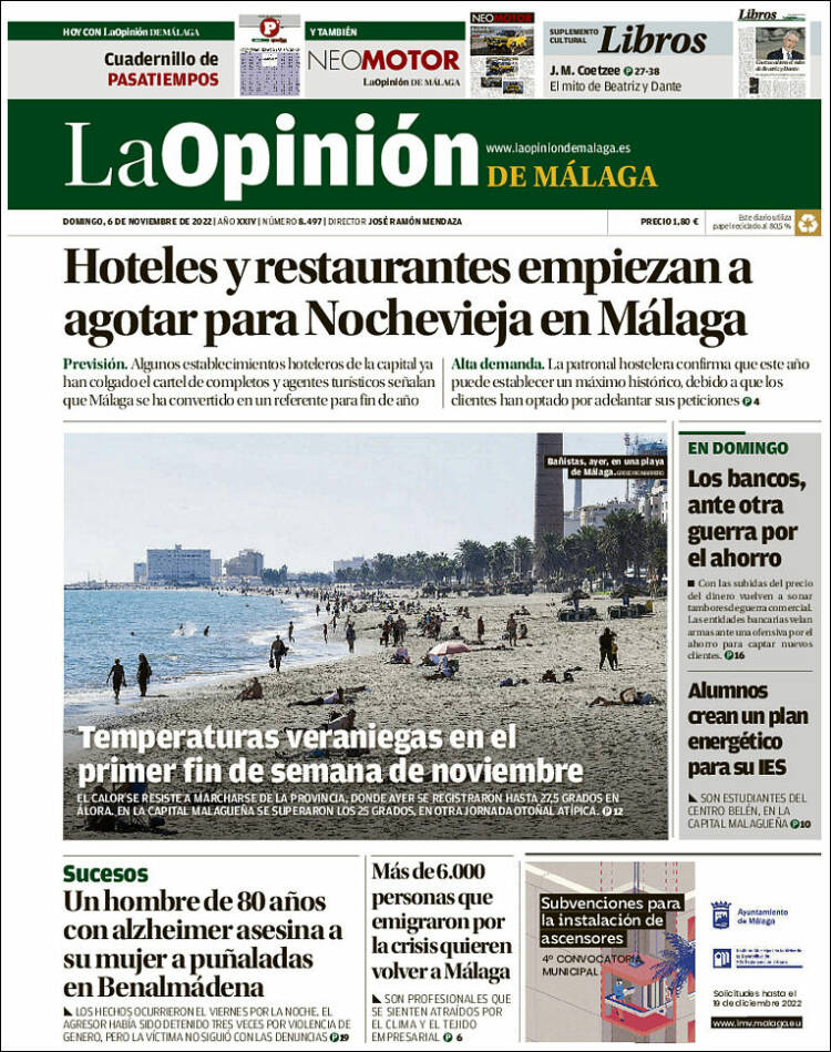 Portada de La Opinión de Málaga (España)