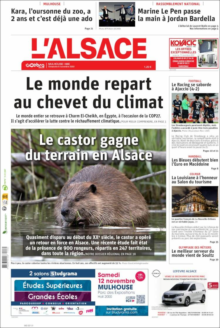 Portada de Journal L'Alsace (Francia)