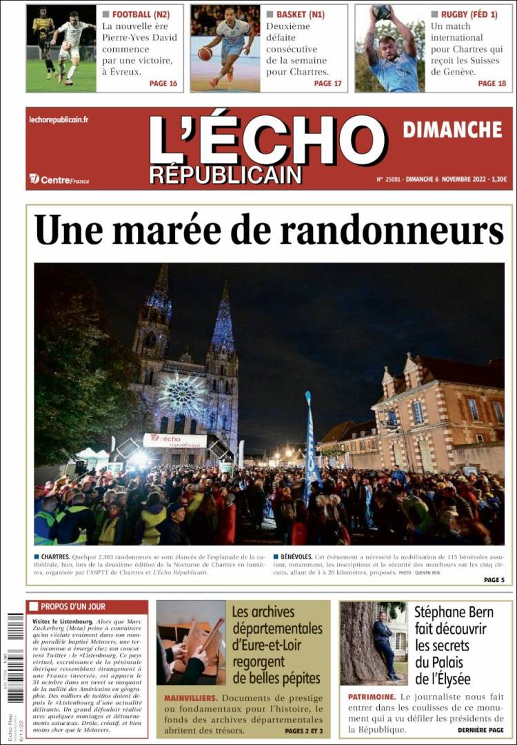 Portada de L'Echo Républicain (Francia)