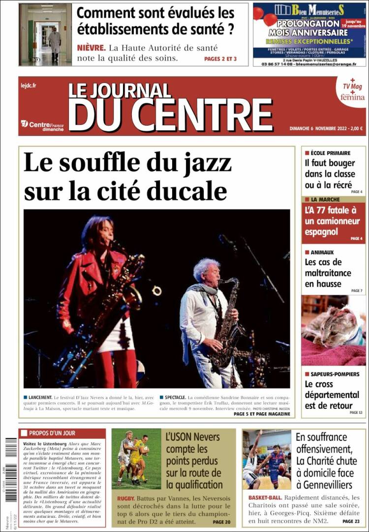 Portada de Le Journal du Centre (Francia)