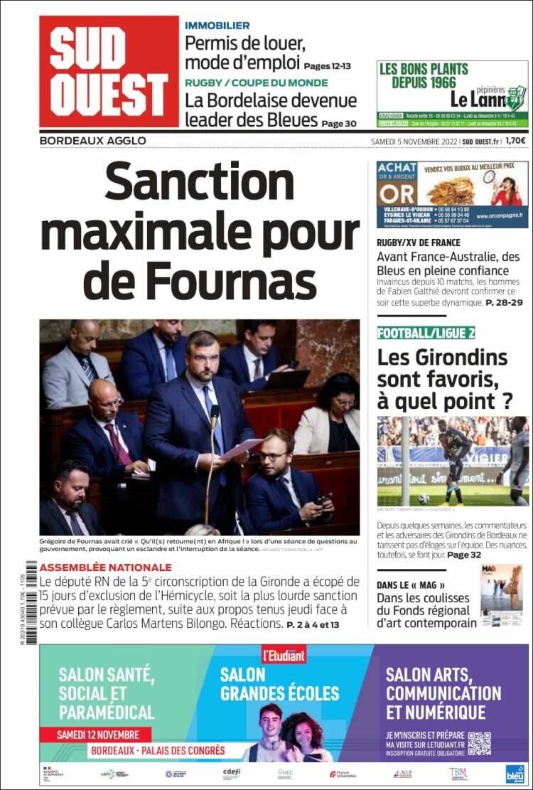 Portada de Sud Ouest (Francia)