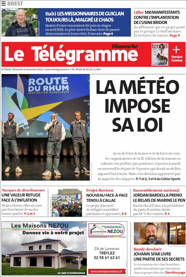 Portada de Télégramme (Francia)