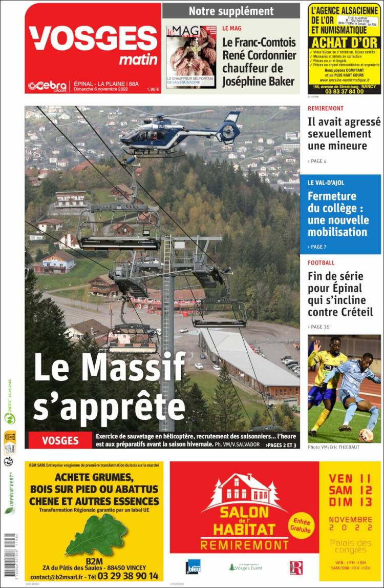 Portada de Vosges Matin (Francia)