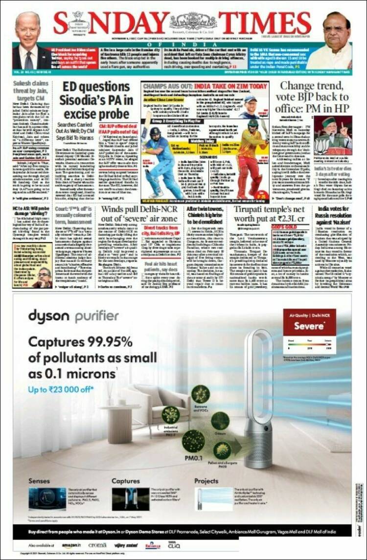 Portada de The Times of India (Inde)