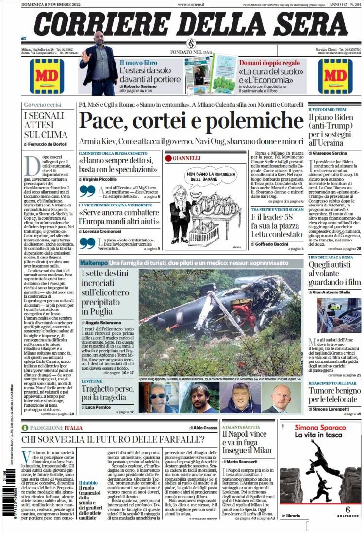 Portada de Corriere della Sera (Italie)