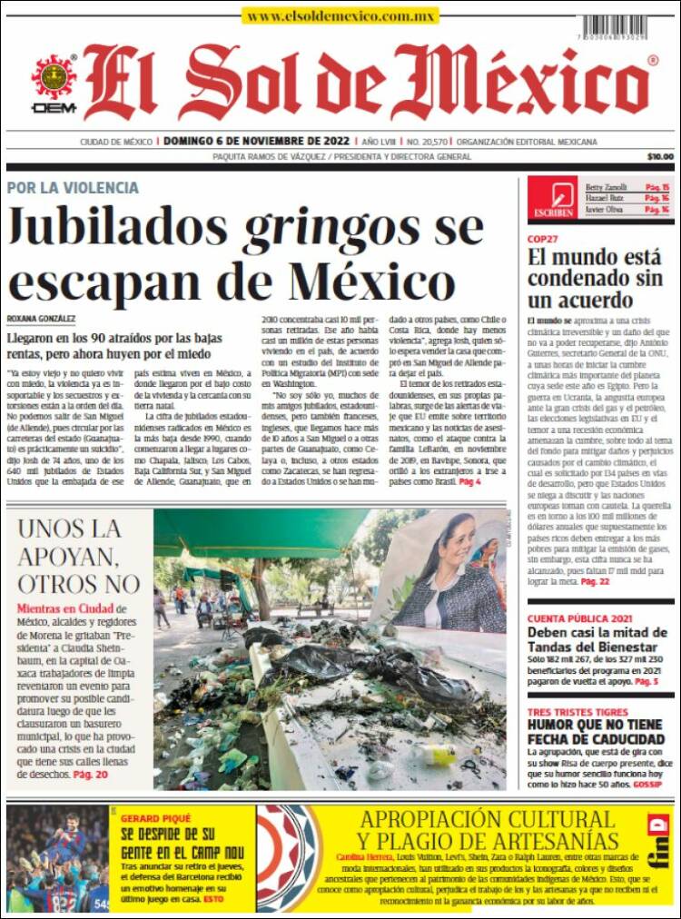 Portada de El Sol de México (Mexico)