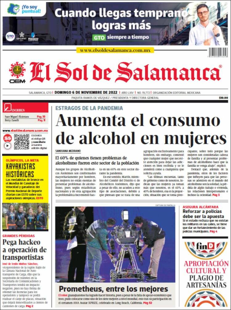 Portada de El Sol de Salamanca (Mexico)